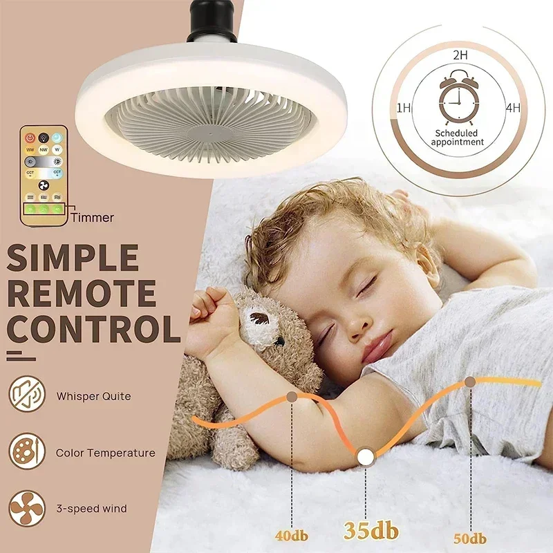 Smart 3 In 1 Ceiling Fan With Remote Control Lighting E27 Conversion Base 85-265v Lighting Base Suitable for Bedroom and Living - Image 3