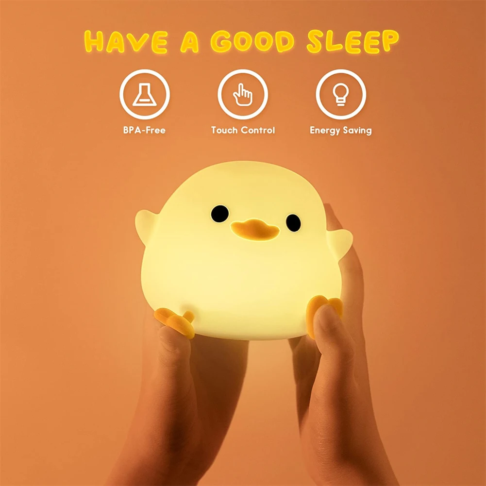 Led Cute Silica Gel Bean Duck Night Light With Touch Sensor Rechargeable Table Lamp Bedside Lamp For Bedroom Living Room - Image 3