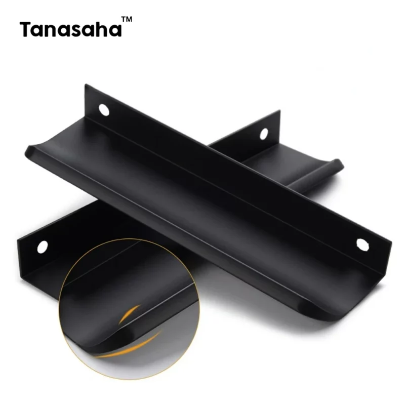 Hidden Furniture Handles Gold Black White Kitchen Cabinet Pulls Punch Free Handles for Cabinets and Drawers Arc Wardrobe Pulls