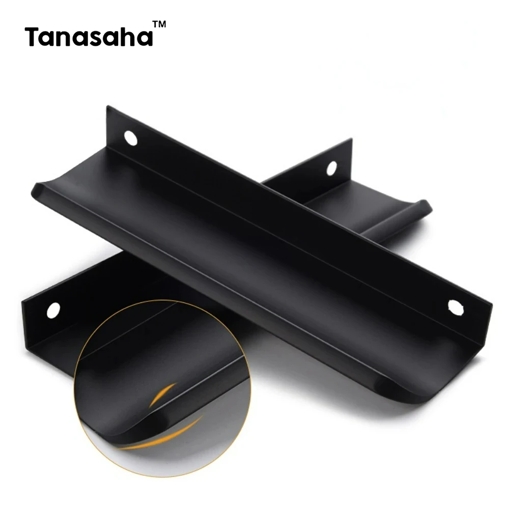 Hidden Furniture Handles Gold Black White Kitchen Cabinet Pulls Punch Free Handles for Cabinets and Drawers Arc Wardrobe Pulls