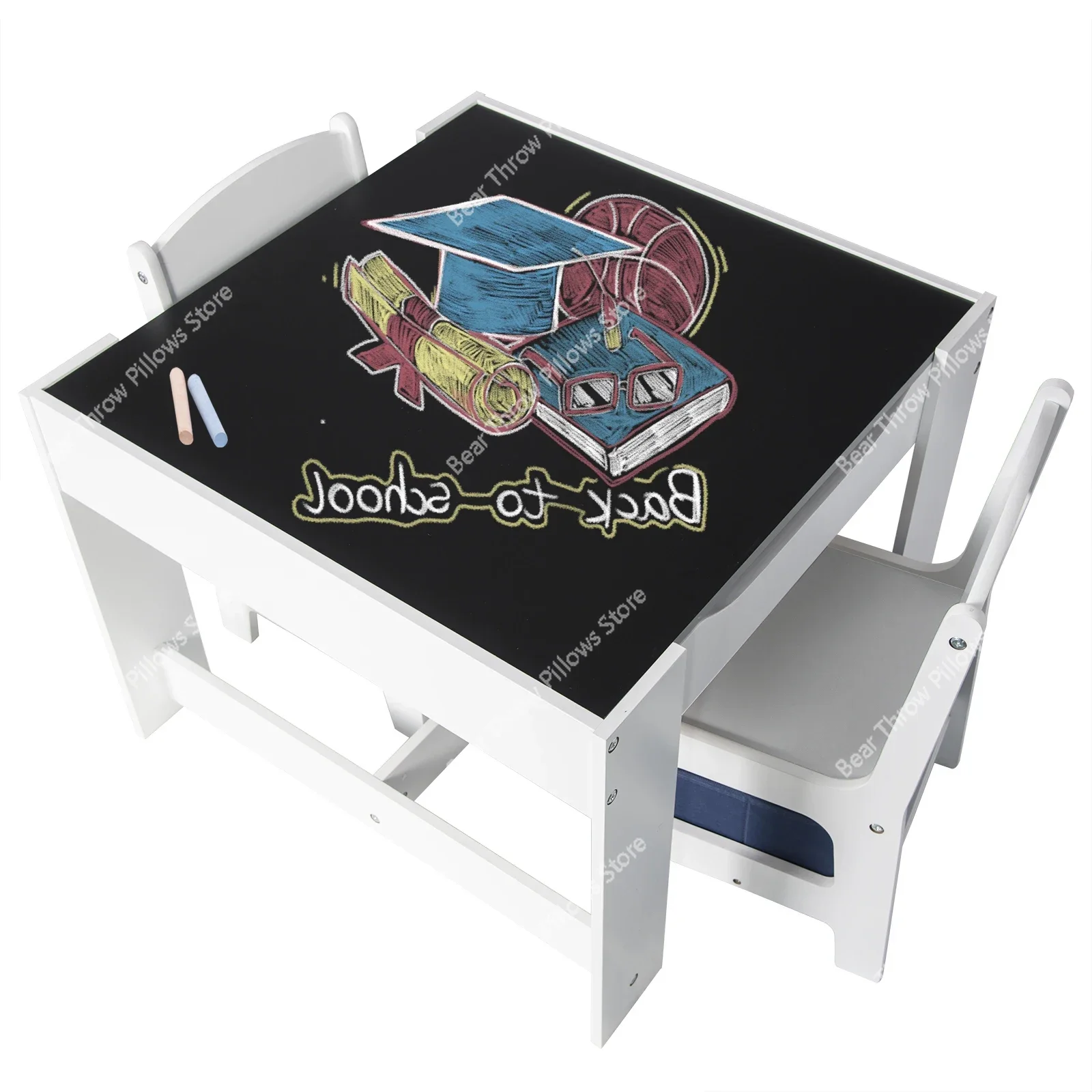 Wood KID Children Table with 2 Chairs Kindergarten Baby Games Home Painting Desk with Storage Space Children's Furniture - Image 2