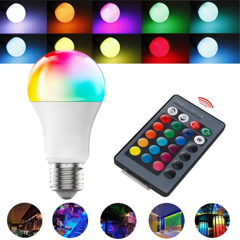 16 Colors RGB Bulb LED Multicolor Bulb E27 Base 220V Household Lighting Dimmable 24 Key Remote Control Atmosphere Neon Light