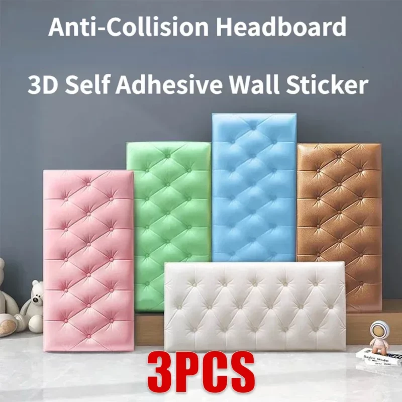 3PCS/set Three-dimensional Wall Stickers Anti-Collision Soft Package Bed Sticker Thickened Self-Adhesive Headboard Wall Sticker