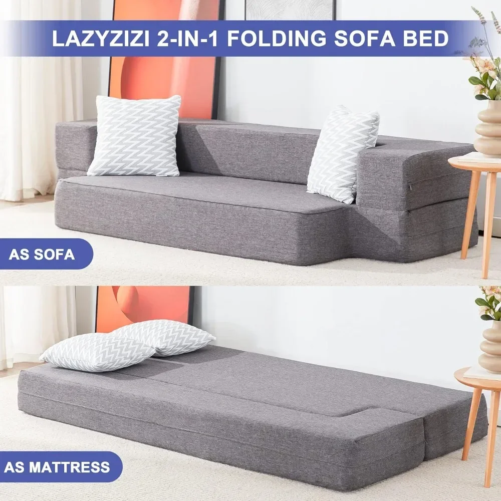 , Fold Out Couch Bed with 2 Pillows & Washable Cover Convertible Sleeper Folding Sofa Bed Mattress Queen - Image 3
