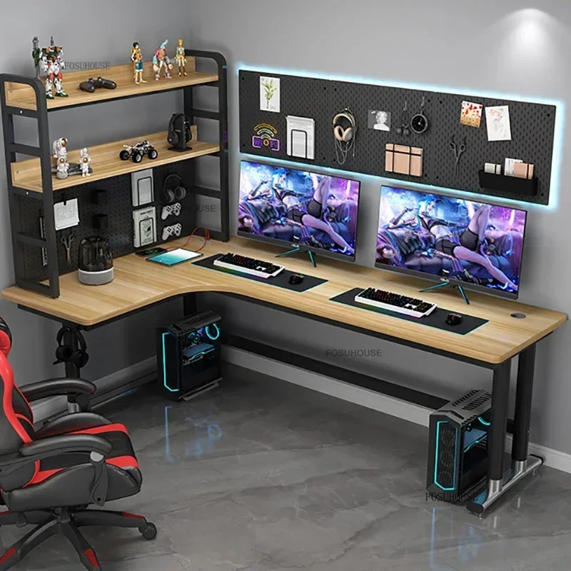 Nordic Wooden Computer Desks Designer Corner Gaming Table European Office Furniture Home L-shaped Office Study Desk Storage Rack
