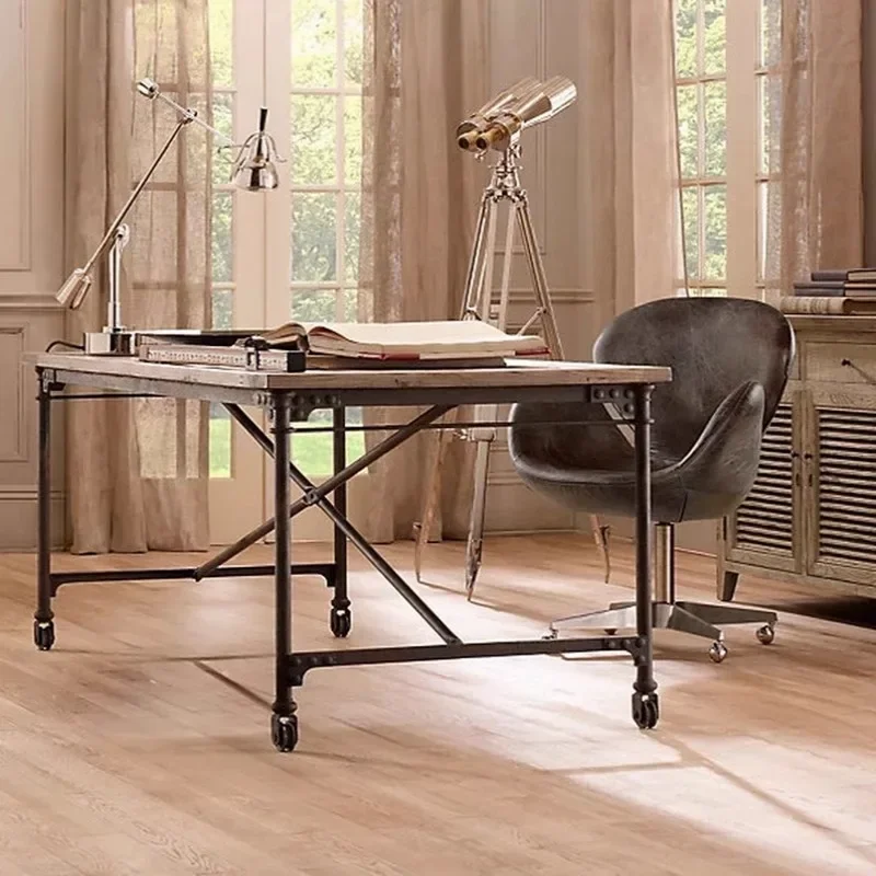 Industrial Style Iron Art Solid Wood Computer Desk Home Modern Simple Retro Desk Loft Table Painting Mesa Office Furniture Wall - Image 4