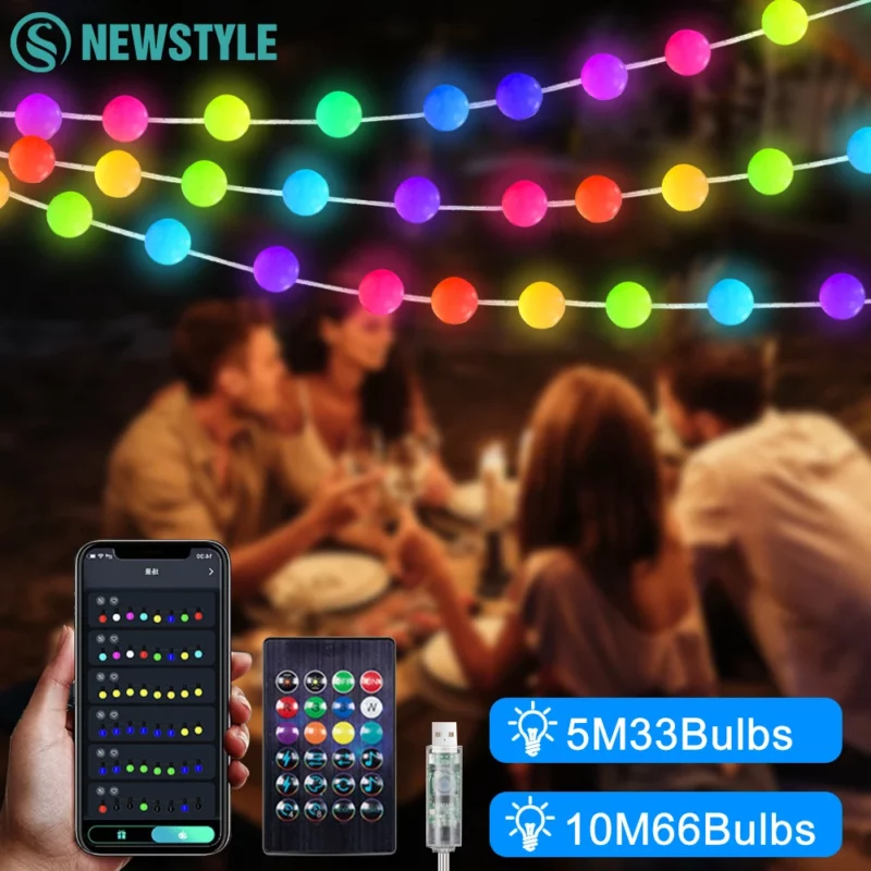 Color Changing Globe String Light 33ft Smart Fairy String Light with APP Control Twinkle Light for Outdoor Party Christmas Decor