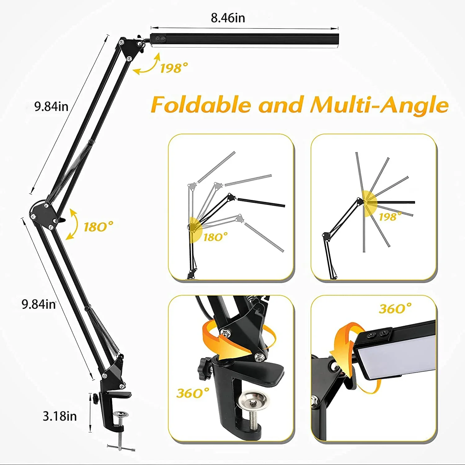 A LED Desk Lamp,Adjustable Metal Swing Arm Desk Lamp with Clamp,Eye-Caring Architect Desk Light,3 Color Modes Function - Image 5