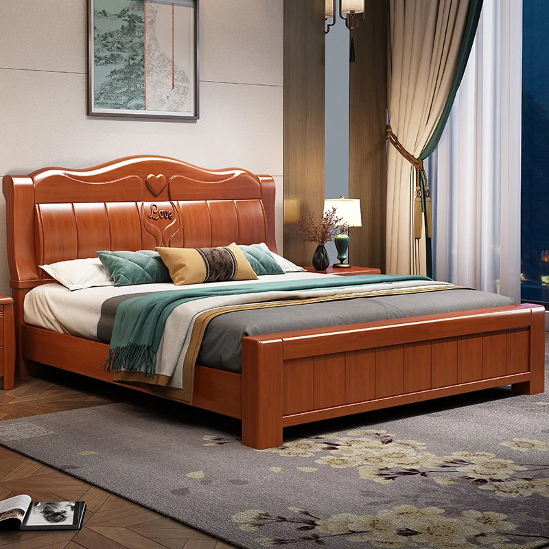 high end waterproof double bed european wood 2 person wooden modern luxury beds queen twin european camas de casal furniture