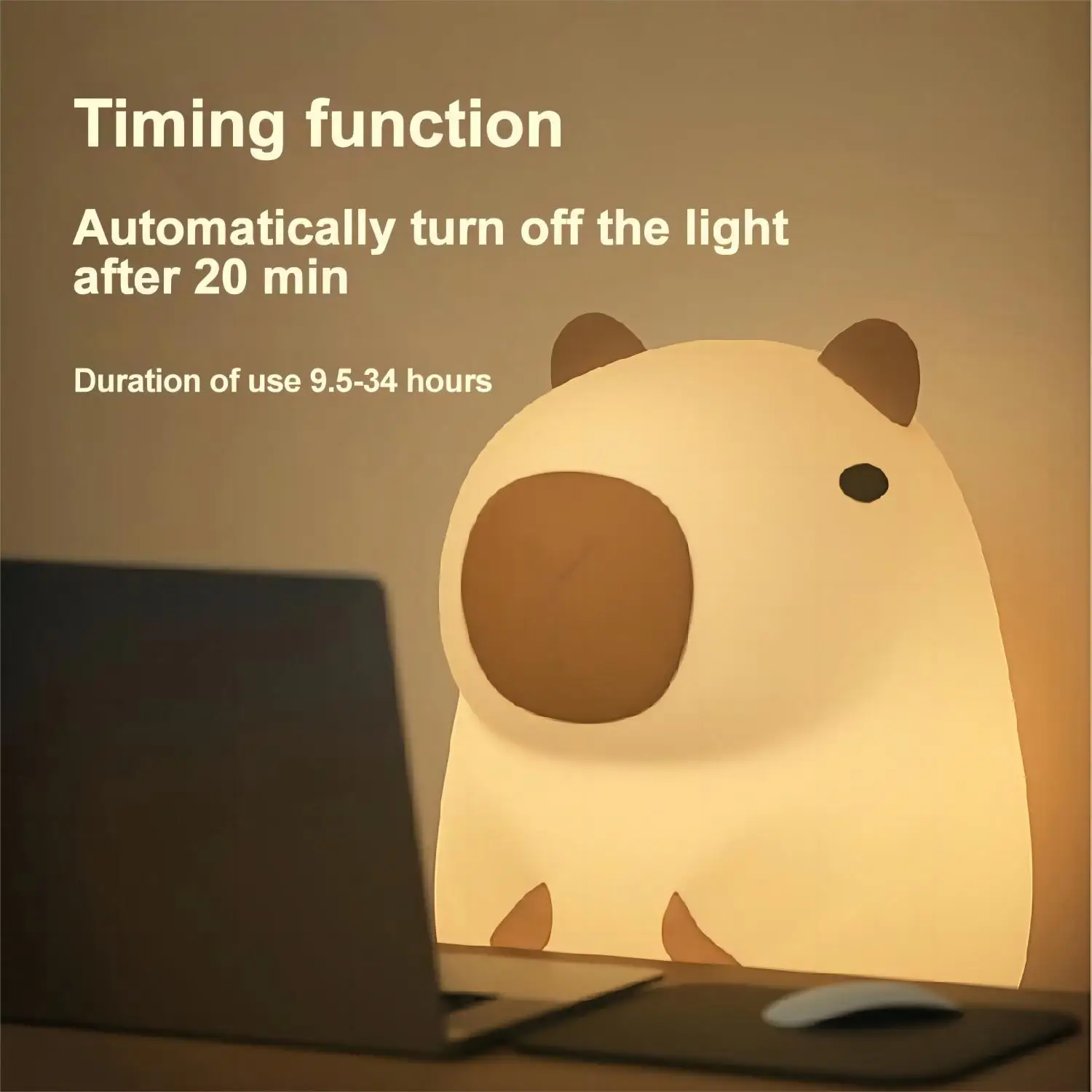 Cute Cartoon Capybara Silicone Night Light USB Rechargeable Timing Dimming Sleep Night Lamp for Children's Room Decor - Image 3