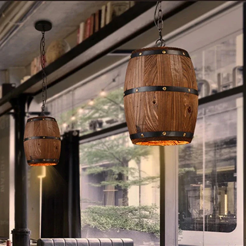 Country Industrial Style Vintage Wooden Barrel Chandelier For Bar Wine Cellar Cafe Restaurant Lighting Decoration Pendant Lamp - Image 4