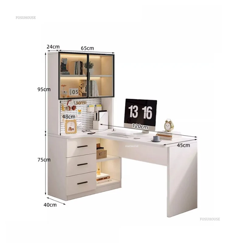 Modern Minimalist Computer Desks Office Furniture Bedroom Student Reading Desk Bookshelf Integrated Creative Corner Gaming Desk - Image 6