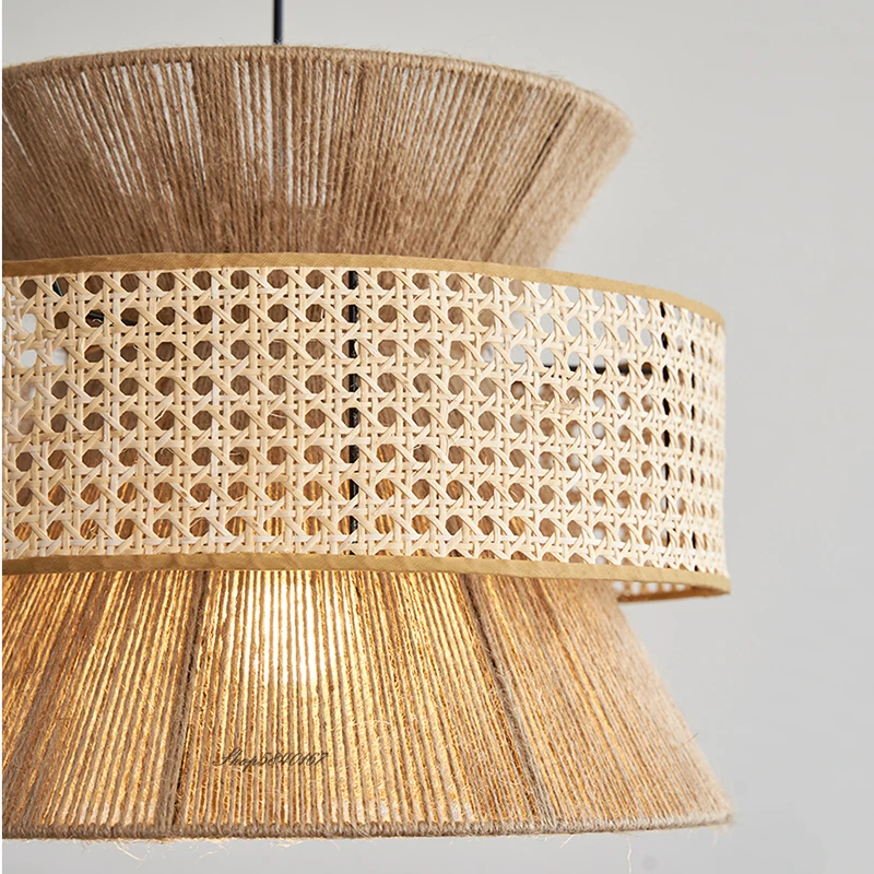 Japanese pendant lights Handmade Hemp Rope Light Homestay Vintage Style rattan lampshade Dining Room Hotel coffee tables Light - Image 6