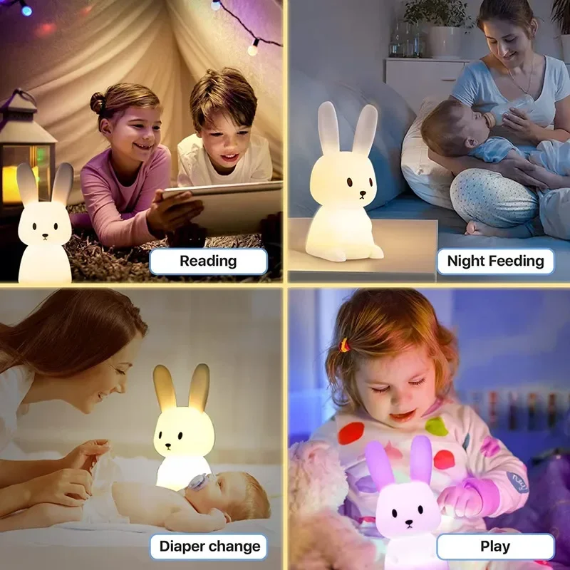 Night Light for Kids Room Cute Bunny Lamp Gifts for Nursery Girls Boys Toddler Kawaii Room Decor USB Silicone Rabbit Night Light - Image 6