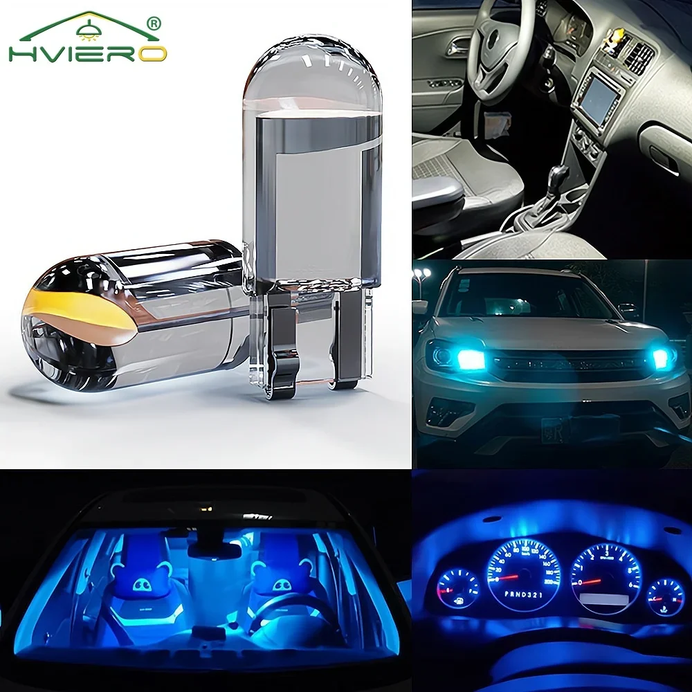 2PCS W5W 194 T10 Glass Housing Cob LED Home Bulb 6000K Wedge License Plate Lamp Dome Light White Diedo Auto Interior Read 12V DC - Image 4