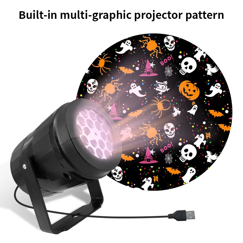USB Power Halloween Decoration Projector Light Pumpkin Spider Bat Dynamic Pattens Projector Night Light for Bedroom Room Party - Image 3