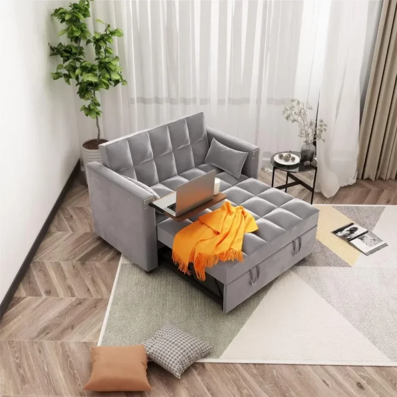 Sofa Bed,3-in-1 Multi-Functional Velvet Sleeper Couch Pull-Out Bed, 48''Chaise Lounge Adjustable Backrest Pillows,Small Space