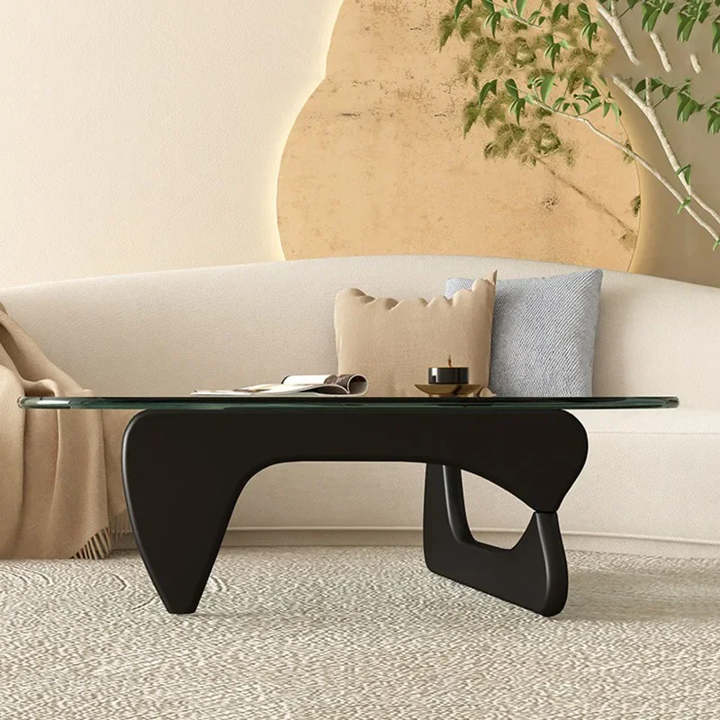 Large Tempered Glass Coffee Tables Irregular End Table Solid Wood Room Desks Interior Furnitures Decoration Multifunctions - Image 3