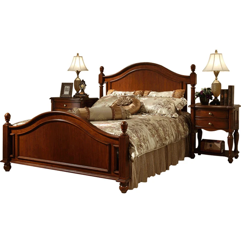 American Country Solid Wood Bed 1.8m European Style 1.5 Princess Bed Single Bed Bedroom Double Bed Frame Queen