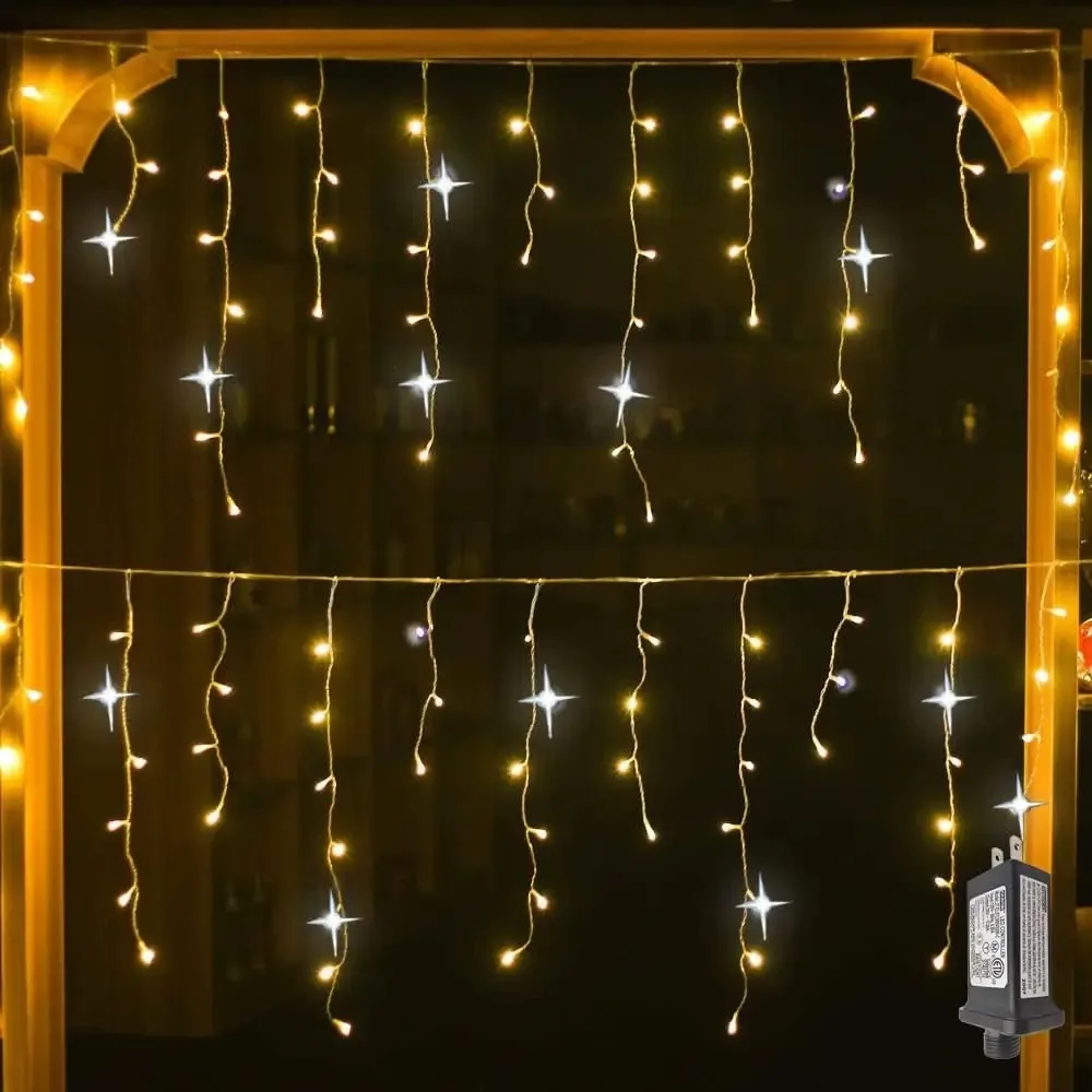 Christmas Decorations Festoon Led Icicle Curtain Lights Outdoor Warm White With White Flash Fairy Light Clear Wire New Year 2025 - Image 3