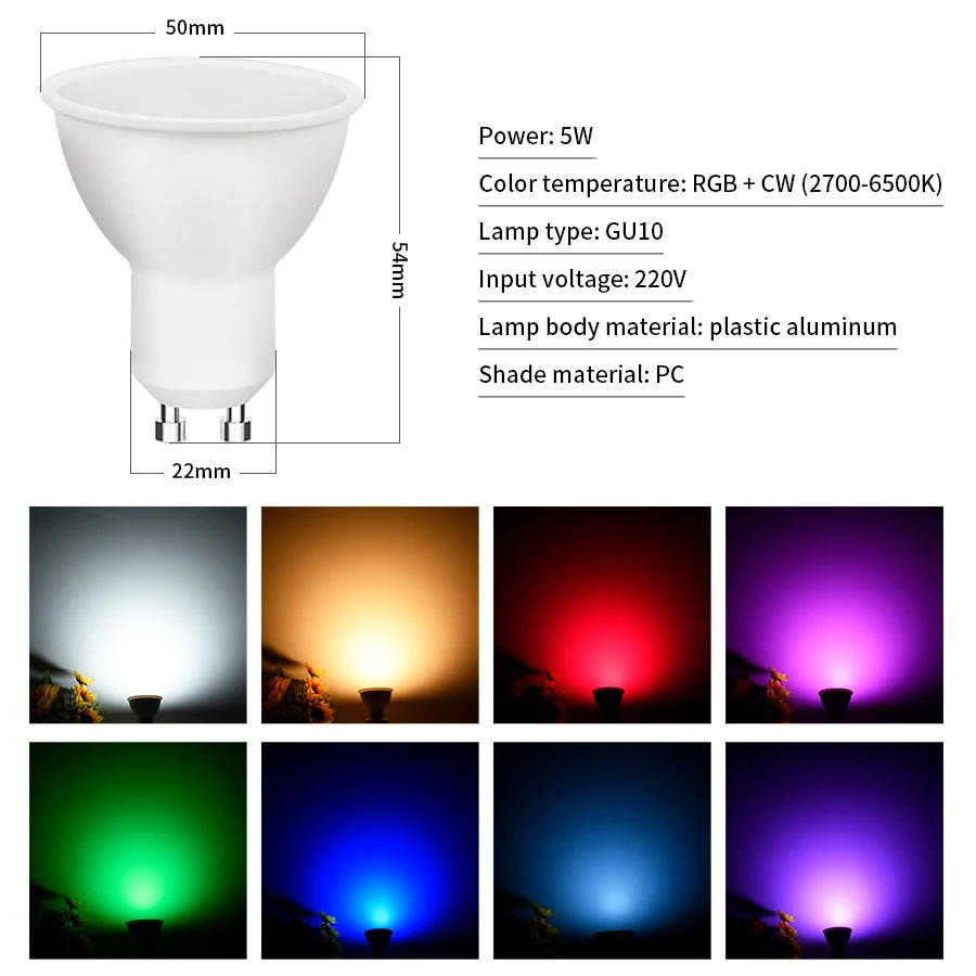 220V Tuya Smart GU10 LED Light Bulbs Wi-Fi/Bluetooth Smart Life App Dimmable RGB Spotlight for Living Room Ceiling Decor - Image 2