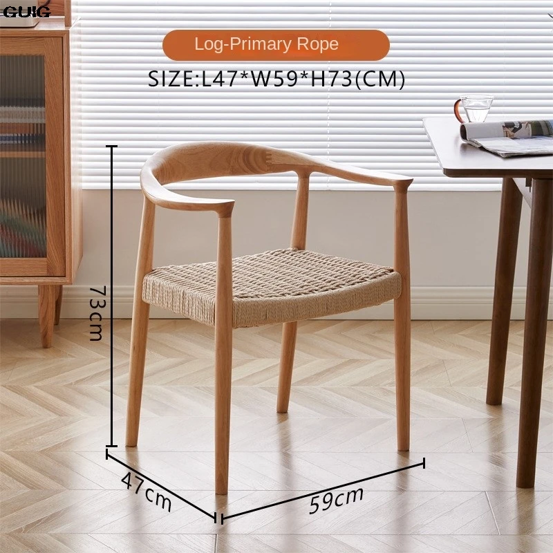 GUIG Japanese Casual Armchair Study Chair Tea Room Negotiation Chair Kraft Paper Rope Double-sided Braided Rope Dining Chair Hot - Image 5