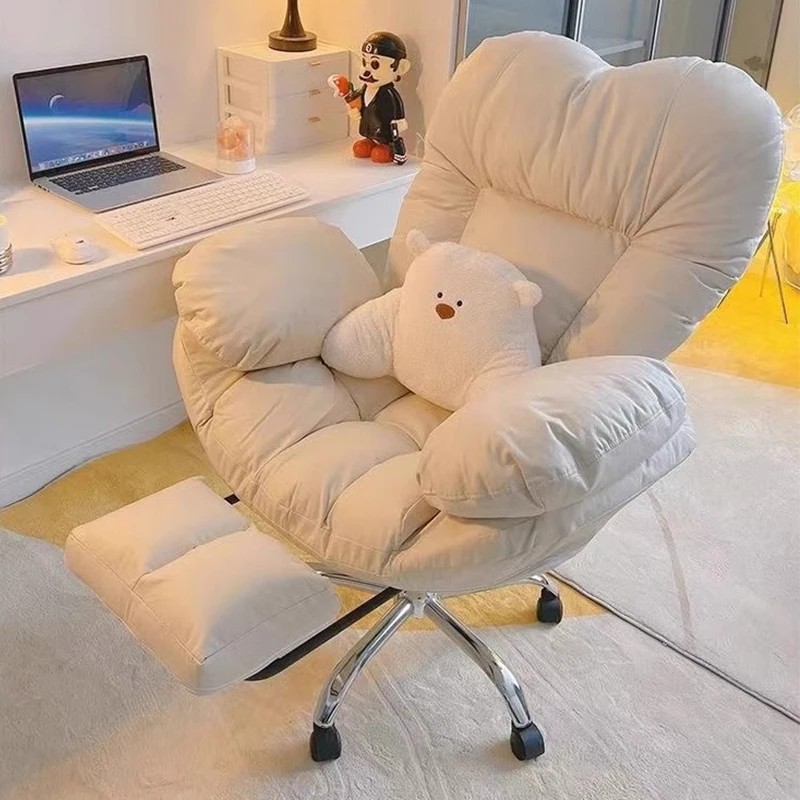 Lazy Bedroom Computer Office Chair Home Comfortable can Sit and Reclining Desk Chair with footrest Girls Office Life Single Sofa