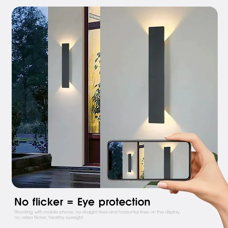 Outdoor Waterproof Wall Lamps Strip Aluminum Wall Lights 18W LED Black Wall Lamp Bedroom Exterior Outdoor Lighting Fixtures - Image 4