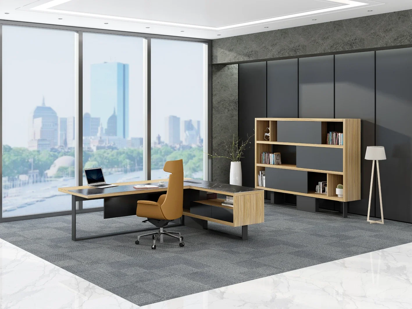 China manufacturer modern luxury mdf melamine wooden manager office table L Shape Ceo Office Executive Desk - Image 6