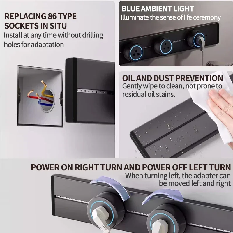 Wall Power Track Socket EU UK Standard Universal Home Kitchen Bathroom Office Sockets Pop Replaceable High-end Quality - Image 2