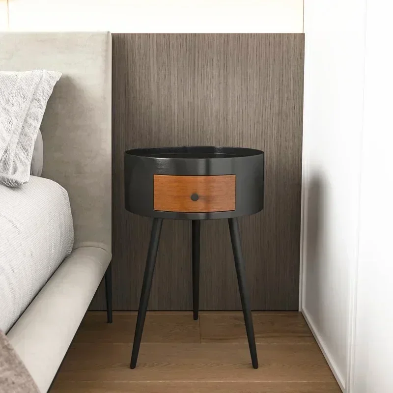Versatile Circular Nightstands: Minimalist Modern Bedroom Easy Install Black Walnut Bedside Table Space-Saving Design - Image 5