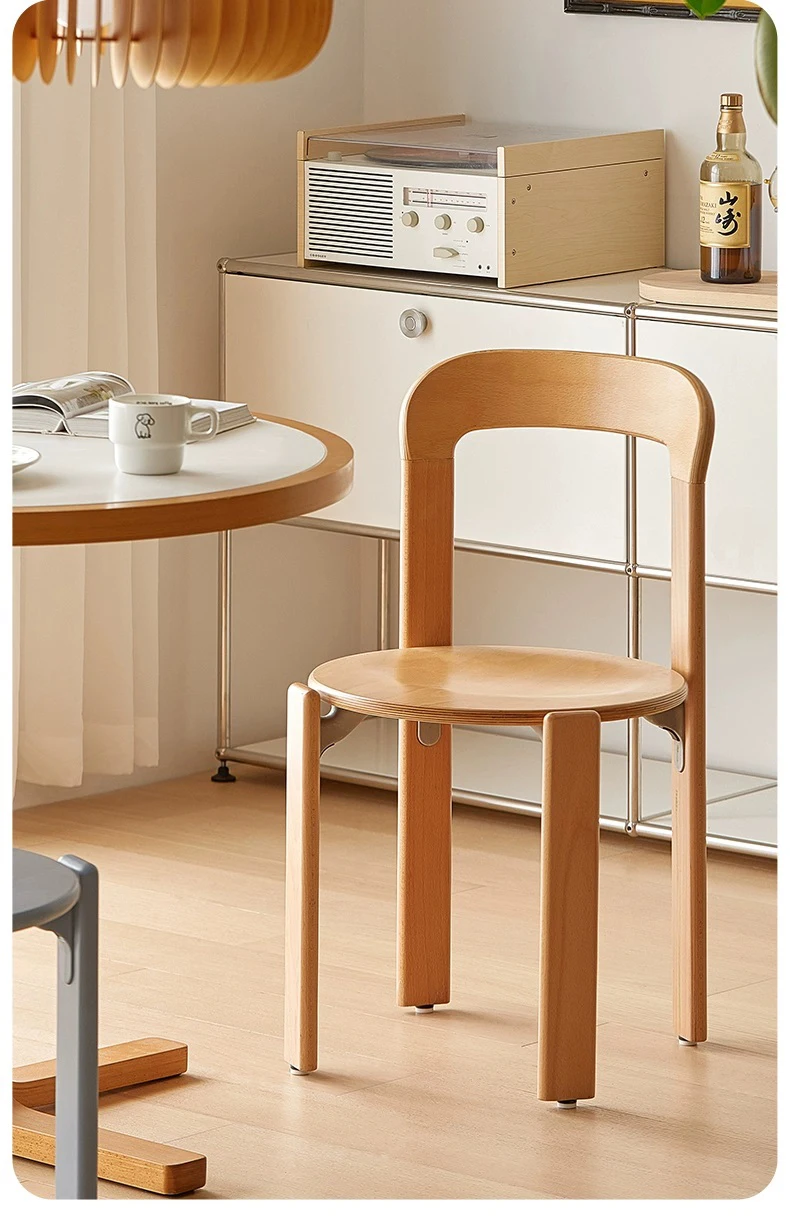 Nordic Rey Beech Solid Wood Plywood Dining Stackable Vintage Curved Backrest Swiss Chair - Image 2