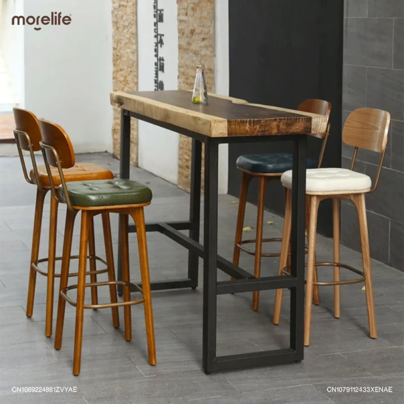 Nordic Retro Solid Wood Bar Chairs Light Luxury Modern Minimalist Counter Stools Cash Register Chair Backrests High Legged Stool
