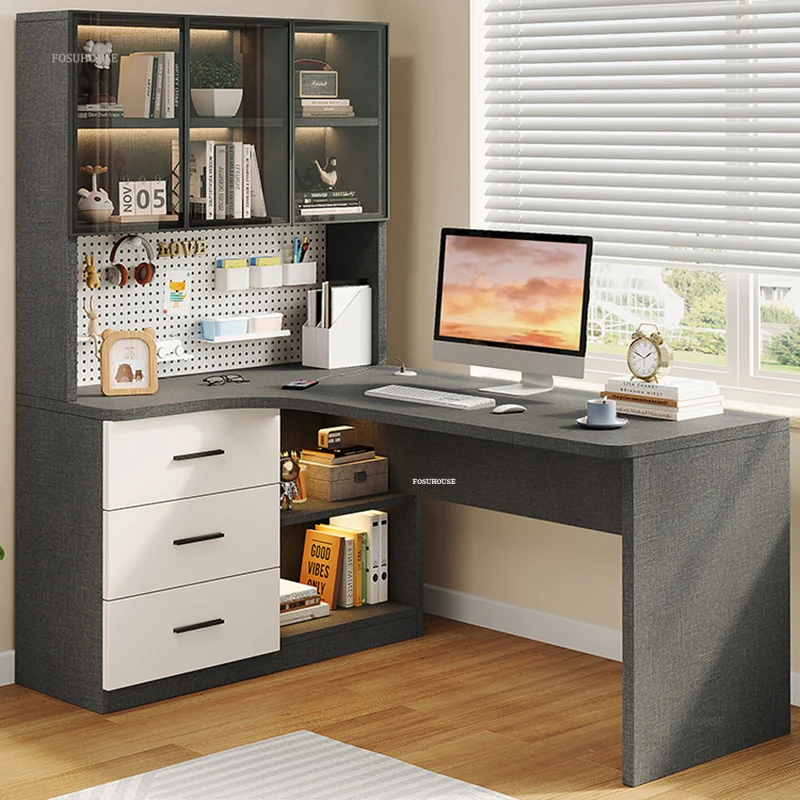Modern Minimalist Computer Desks Office Furniture Bedroom Student Reading Desk Bookshelf Integrated Creative Corner Gaming Desk - Image 4