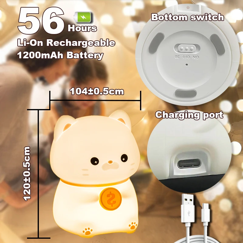 Mini Cat Night Light Sleep Light USB Rechargeable LED Silicone Lamp for Kids Bedroom Beside Lamp Baby Toy Children Holiday Gift - Image 4