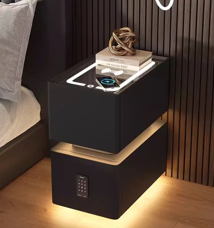 Creative Intelligent Bedside Table with Wireless Charging Modern Style Storage Cabinet Bedroom Nightstand with Sensor Light 25cm