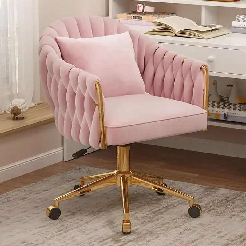 Modern Woven Dining Chair Rotating Lift Stool Simple Bedroom Makeup Vanity Swivel Chair Computer Study Chair Velvet Lounge Chair - Image 3