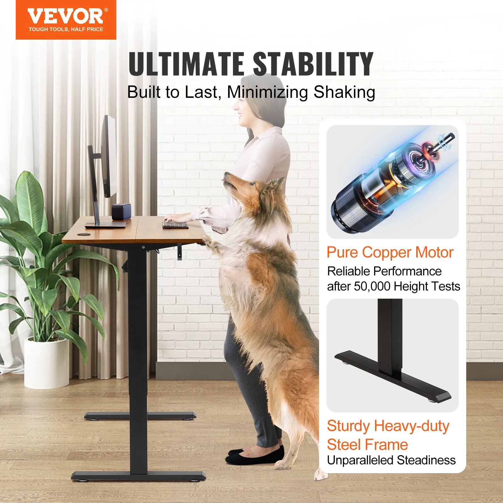 VEVOR Electric Standing Desk Height Adjustable Standing Desk W/ Dual Protecting System High Load Capacity Table for Home Office - Image 2