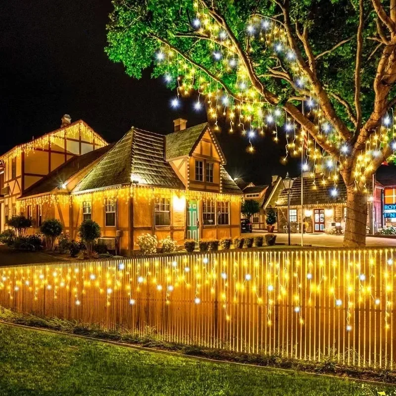 Christmas Decorations Festoon Led Icicle Curtain Lights Outdoor Warm White With White Flash Fairy Light Clear Wire New Year 2025 - Image 2