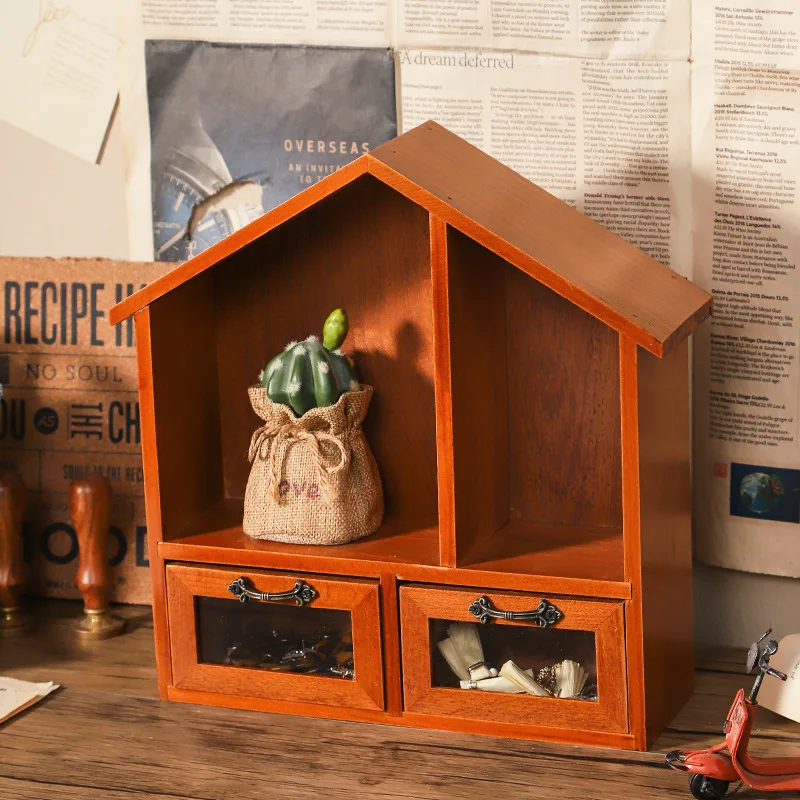 Desk Storage Drawer Retro Wooden Desktop Cosmetic Jewelry Organizer Multi-layer Dollhouse Furniture Figure Display Box Cabinet - Image 4