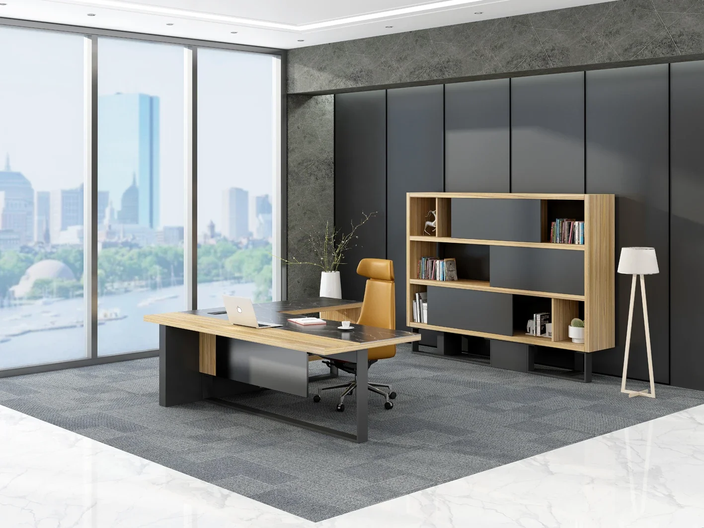 China manufacturer modern luxury mdf melamine wooden manager office table L Shape Ceo Office Executive Desk - Image 5