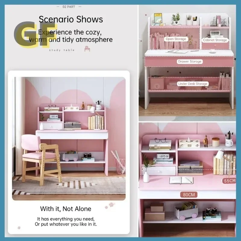 Kids Desk and Chair Set Wooden Computer Office Table for School Students Study Writing Desk Adjustable Chair Storage Cabinets - Image 4
