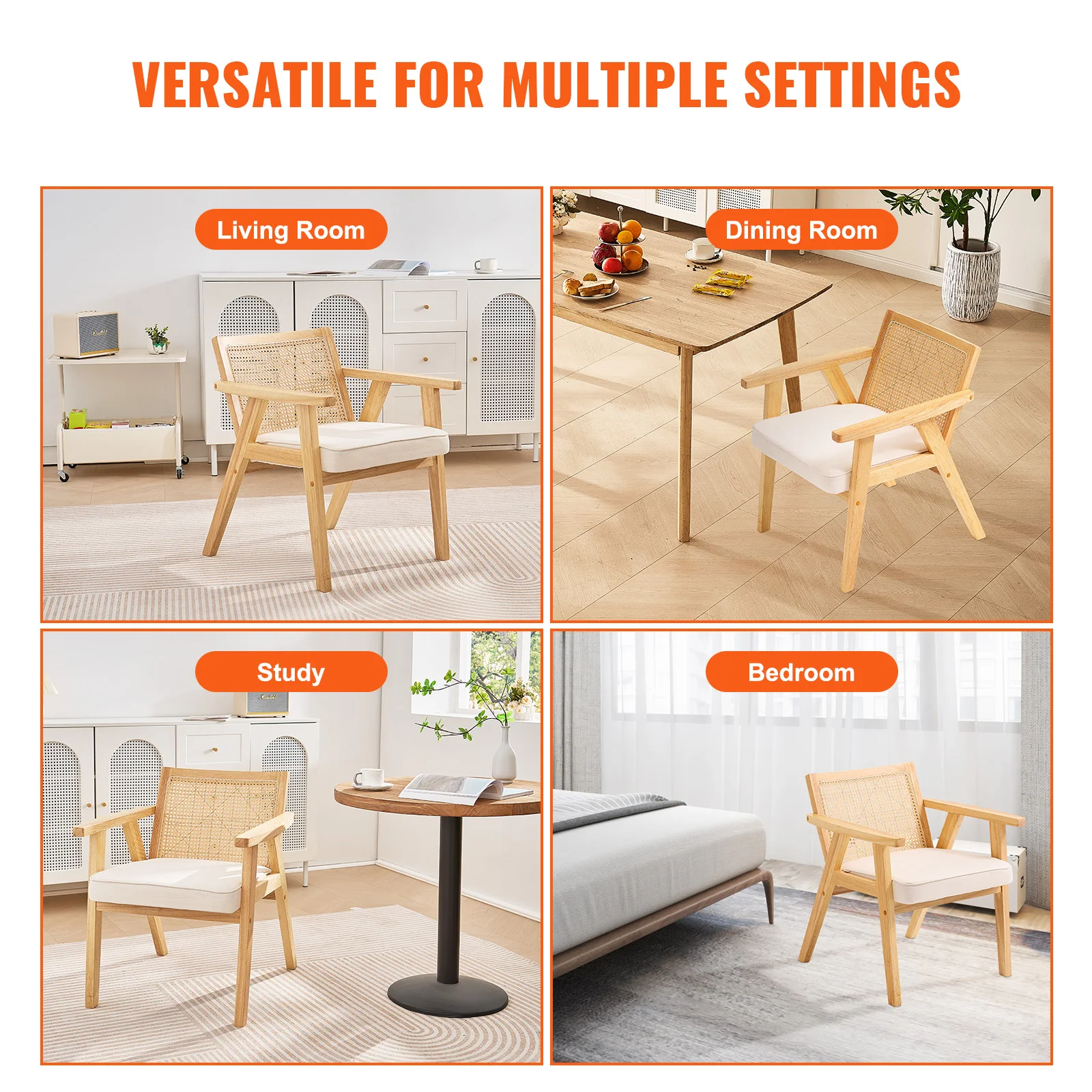VEVOR Rattan Dining Chairs Mid Century Modern Dining Chair Upholstered Velvet Accent Rattan Chair for Living Room Bedroom Office - Image 5