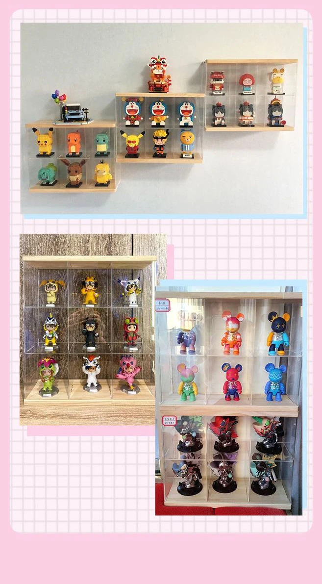 Clear Acrylic Display Case Cabinet with Door for Funko Figures,3/6/9 Grid Dustproof Wood Showcase for Toys Collectibles Model - Image 6