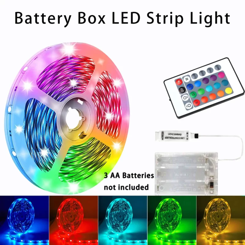 Battery-powered flexible color-changing LED strip Light with remote control for TV backlighting, bars, cabinets and bedroom DIY