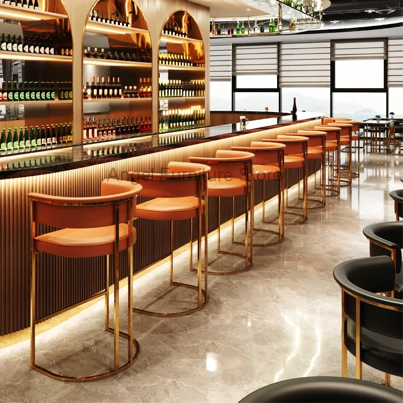 Orange Metal Bar Stool Modern Design High Quality Minimalist Back Party Chairs Round Recreational Taburetes De Bar Furniture