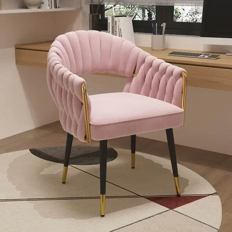 Modern Woven Dining Chair Rotating Lift Stool Simple Bedroom Makeup Vanity Swivel Chair Computer Study Chair Velvet Lounge Chair - Image 5