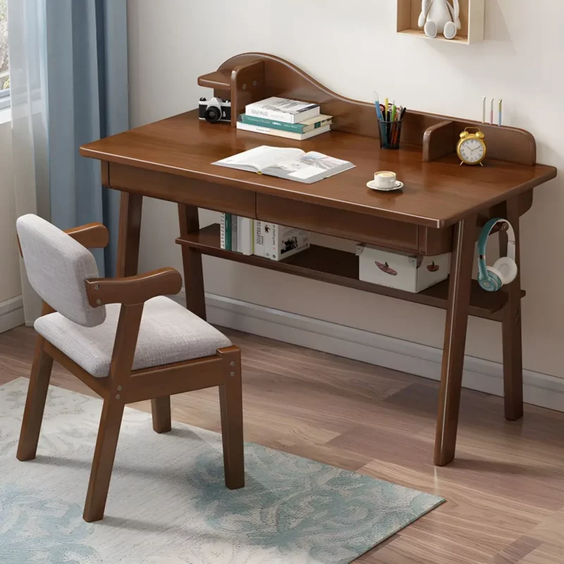 Kids Desk and Chair Set, All Solid Wood Children Study Table and Chair Set Bedroom Furniture, Student Table Office Computer Desk