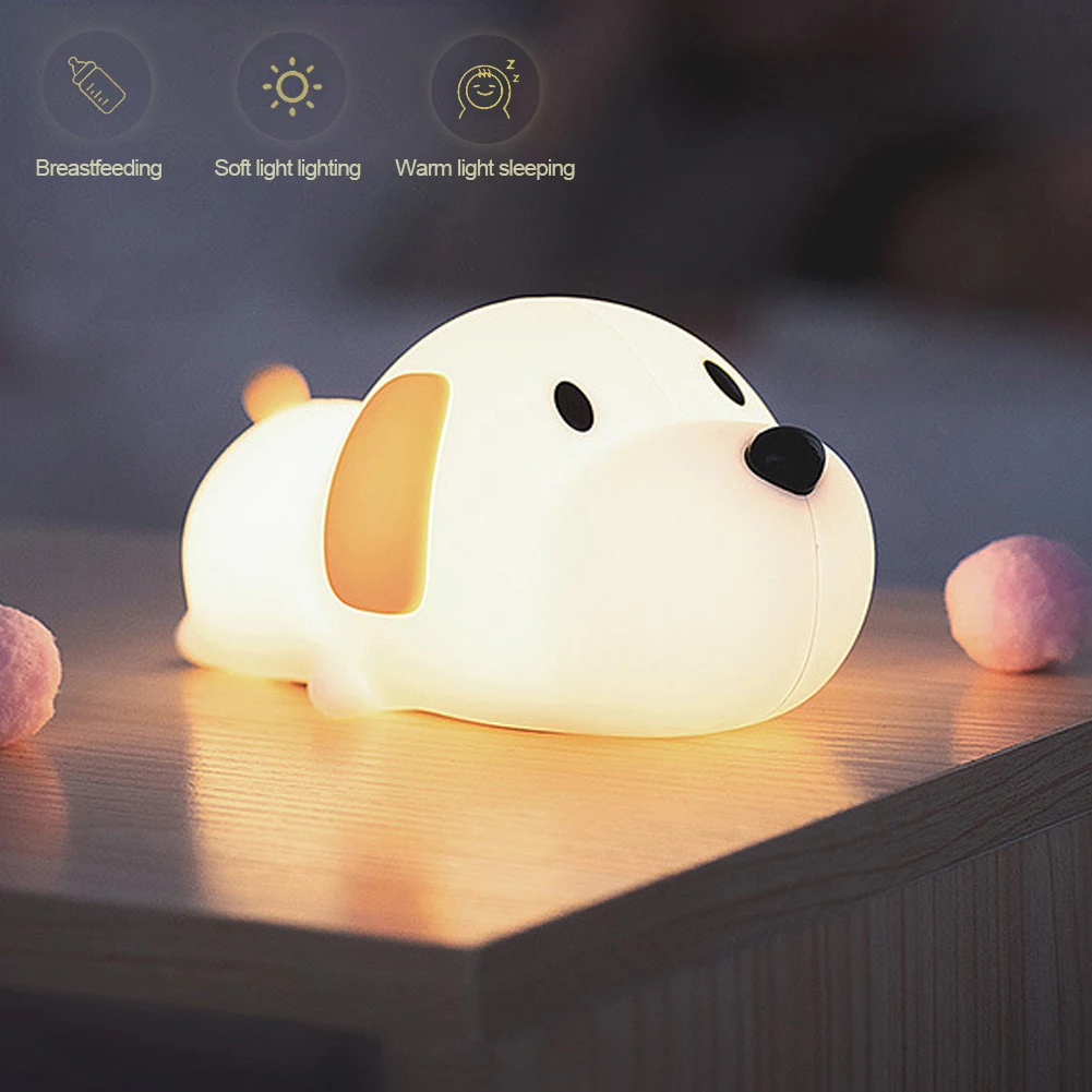 Puppy Lamp Silicone Dog LED Night Lights Touch Sensor Colors USB Rechargeable Bedside Mood Light for Children Baby Toy Gift - Image 2