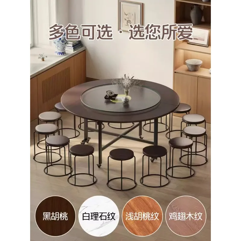 Folding dining table Household multi-functional foldable mobile round dining table Simple hotel living room party large round ta - Image 2